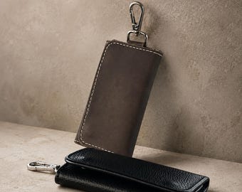 Genuine Leather Key Holder Organizer – Compact Car House Key Case