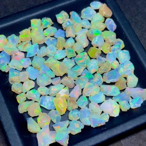 100 Pcs Natural Ethiopian Opal Rough Bulk Lot | Genuine Welo Opal Parcel | Multi Fire Raw Opal Stones for Jewelry Making 3 mm to 6mm
