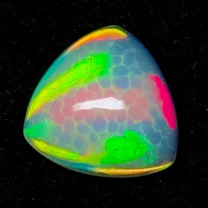 Natural Ethiopian Honeycomb Opal Cabochon 6.65 Cts, AAA+ Trillion Multi Fire Loose gemstone Gemstones 15x15 mm October Birthstone image 1