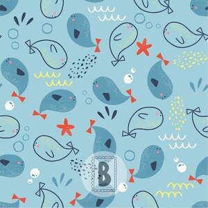Whale Seamless Pattern, Ocean Digital Paper, Cute Sea Animals Print, Baby Nursery Background, Under the Sea Pattern, Marine Life Design