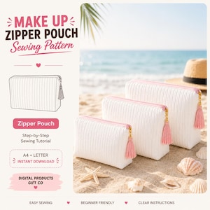 Makeup Zipper Pouch Sewing Pattern, 3 Sizes Cosmetic Bag Tutorial (Digital Download)