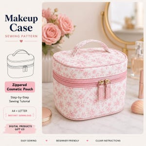 Makeup Case Sewing Pattern, Zippered Cosmetic Pouch Tutorial (PDF Download)