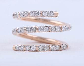 14K massief gouden spiraaldiamantenring, effen wikkelband, sierlijke fijne sieraden