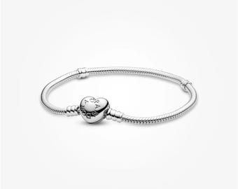 Moments Herz Verschluss Schlangenkette Armband,S925 Sterling Silber Verschluss Armband | Charm Armband Geschenk für Sie