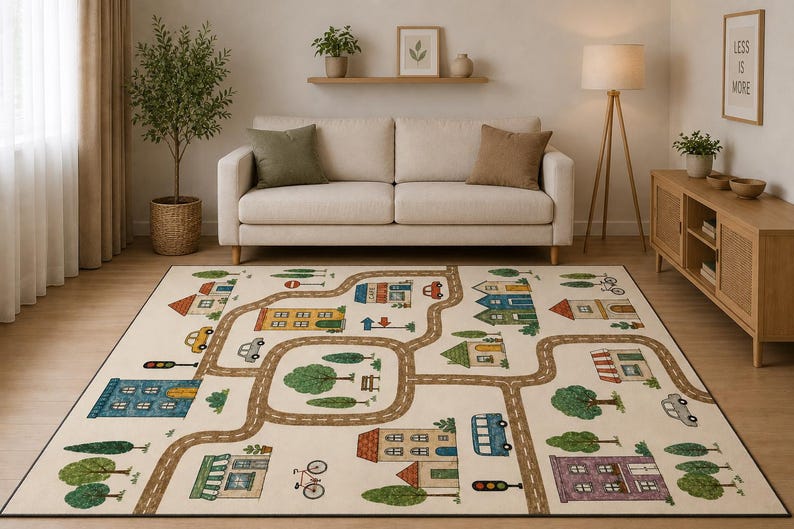 Washable Kids Road Play Mat, Traffic Playroom Rug, Non Slip Car Road ...