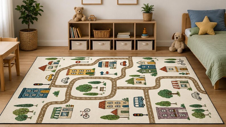 Washable Kids Road Play Mat, Traffic Playroom Rug, Non Slip Car Road ...