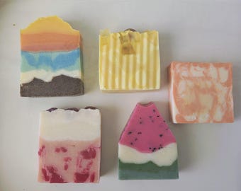 5 mystery artisan handmade cold process soap bars plus free gift!