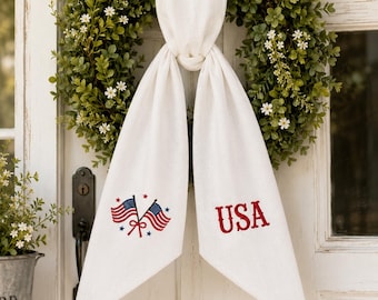 Banda para corona del 4 de julio, lazo bordado con la bandera de EE. UU. para puerta, decoración patriótica para puerta principal, cinta para corona con la bandera de Estados Unidos, decoración de verano para el porche.