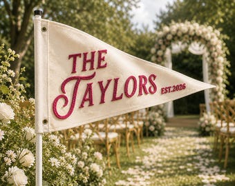 Banderín de boda personalizado, letrero con apellido bordado a medida, decoración para bodas de golf, pancarta de boda, regalo para recién casados