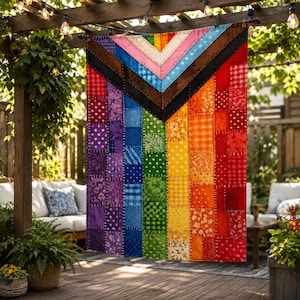 Pride Quilt Garden Flag, LGBTQ Rainbow Patchwork Yard Flag, Progress Pride Outdoor Flag, Queer Porch Decor, Pride Month Gift