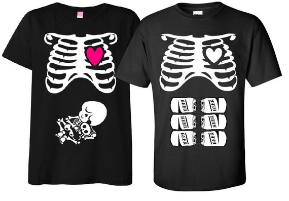 Maternity Halloween T-shirt Costume Rib Cage and Baby Skeleton