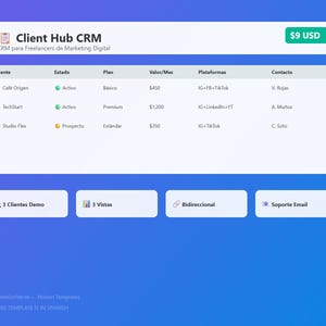 Plantilla Notion CRM Clientes | Gestión Clientes Marketing Digital | Pipeline Ventas Freelancer | Base de Datos