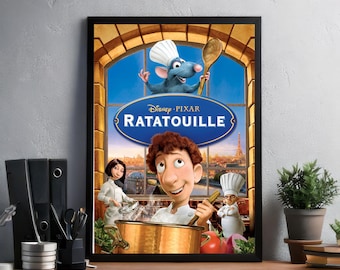 ラタトゥイユのポスター｜レミーシェフのウォールアート｜パリのキッチン映画のプリント｜かわいいグルメデコレーション｜フレンチビストロのポスター｜料理好きへのギフト