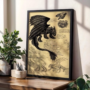 Toothless Dragon Poster | Night Fury Wall Art | How to Train Your Dragon Print | Kids Room Decor | Dragon Fan Gift Poster