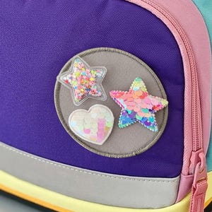 Pailletten-Klett-Patch „Herz & Sterne“ | Klettie Schulranzen Patch | Ergobag School Mood Coocazoo Beckmann | Einschulung Geschenk