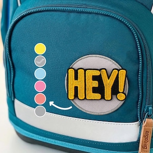 Toppa magnetica/a strappo "HEY!" | Toppa per zaino Klettie con nome | Ergobag School Mood Coocazoo Beckmann Step by Step | Regalo per il ritorno a scuola