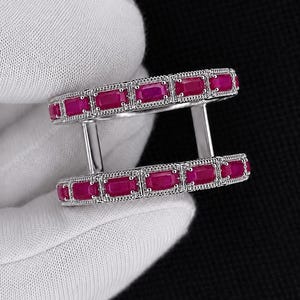 Vintage 14K Gold Vermeil Ruby Emerald Enhancer, Jacket Compatible With Oura Ring Gen 3 Gen 4Gen 5, Curved Ring Guard Stacking Band for Her