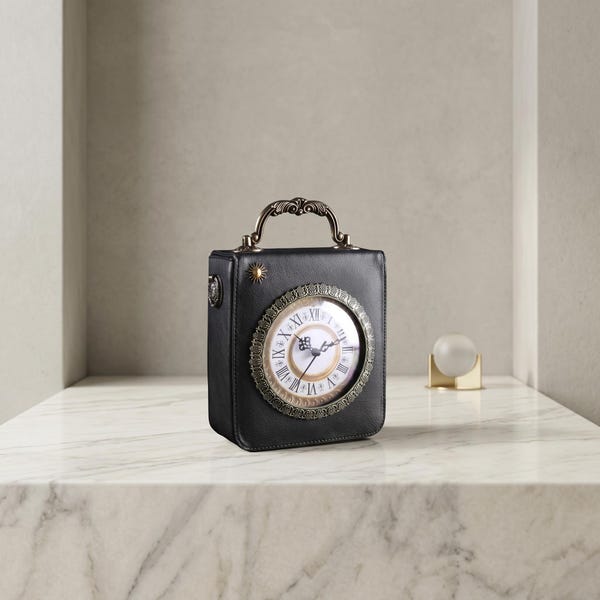 Vintage Steampunk Clock Leather Box Bag - Gothic Architectural Top-Handle Satchel Novelty Roman Numeral Crossbody Shoulder Purse