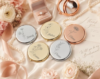Personalized Round Compact Mirror — Customizable with Name or Logo, Foldable & Portable Design, Bridesmaid Gift
