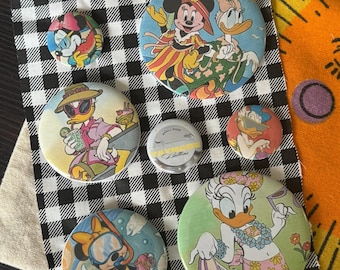Girls Just Want To Have Sun (SUMMER EXCLUSIVE) - Curated Pin-Back Button Set (6 pack) | Minnie Mouse and Daisy Duck Summer