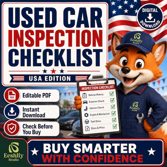 Editable Used Car Inspection Checklist PDF | Pre-Purchase Car Buying Guide | USA Digital Download