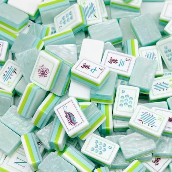 Aqua Pearl Mahjong Tiles | Coastal Pearlescent 4-Layer Acrylic Set (160-Piece)