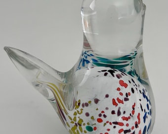 Medina glass paperweight bird - labelled & signed on base- perfect condition