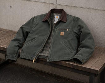 Vintage Carhartt Detroit Blanket Lined Jacket J97 "MOSS GREEN" | Rare Workwear Coat | Unisex Vintage Jacket