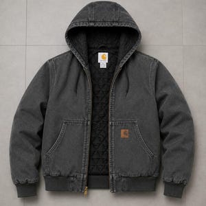 Vintage Carhartt J130 Active Jacket Gray, Heavyweight Canvas Hooded Workwear Jacket, Streetwear Men Outerwear, Gift for Him
