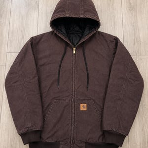 Vintage Carhartt J130 Active Jacket | Brown Duck Canvas Hooded Jacket | Blanket Lined Workwear Coat | Men's Utility Jacket