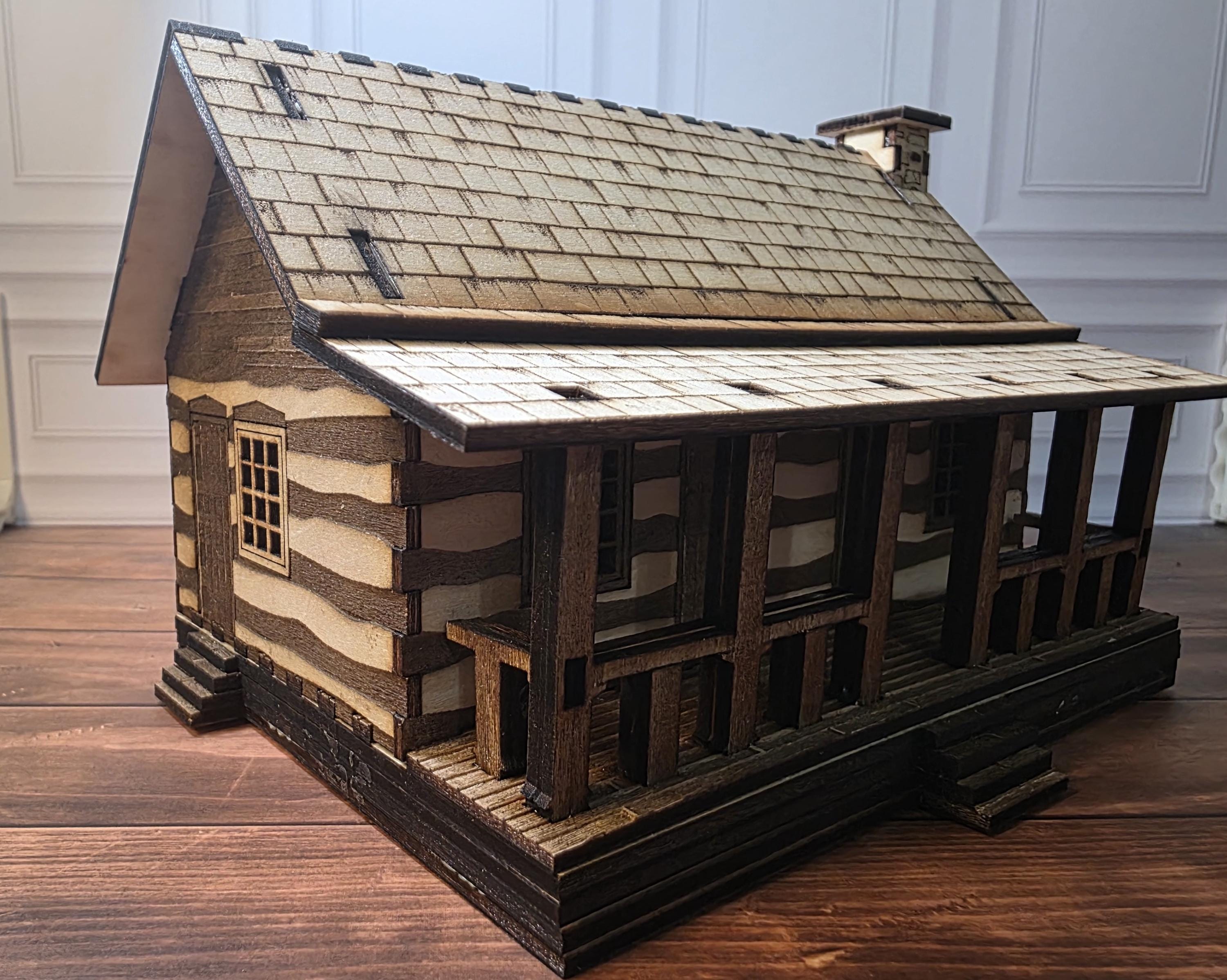 Lighted 1860s Log Cabin Diorama - 1/48 Scale Christmas Village Model