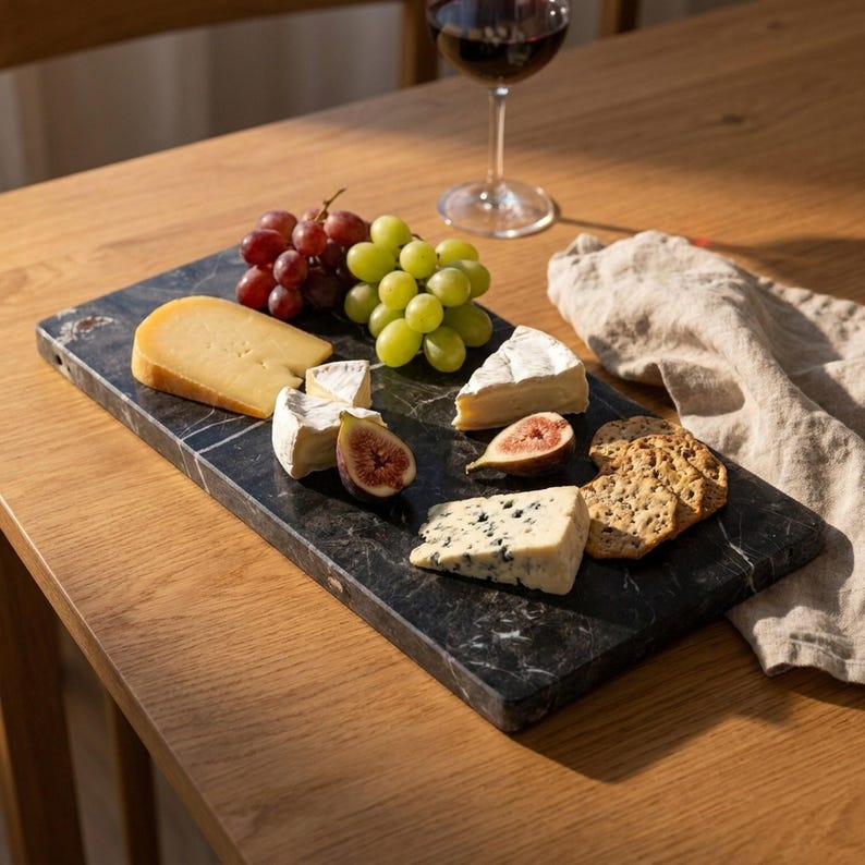 Handmade Black Marble Serving Board, Natural Stone Charcuterie Platter ...
