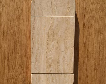 3 Piece Travertine Serving Set, Handmade Natural Stone Platter Trio with Metal Feet, Organic Modern Charcuterie Board