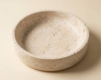 Handmade Travertine Bowl, Round Natural Stone Catchall Dish, Organic Modern Wabi Sabi Decor
