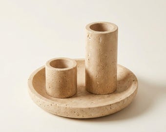 Handmade Travertine Vanity Set, Organic Modern Bathroom Decor (Turkish Stone)
