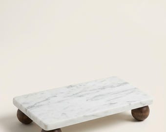 White Marble Vanity Tray, Footed Riser, Organic Modern Decor, Bathroom Perfume Tray