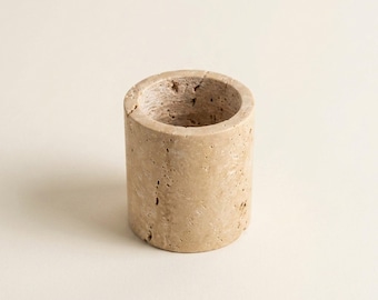 Handmade Travertine Cup, Natural Stone Desk Tidy, Wabi Sabi Holder