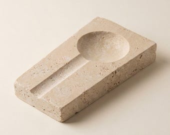Travertine Ashtray, Spoon Rest, Soap Dish, Organic Modern Desk Accent