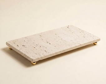 Handmade Footed Travertine Tray, Natural Stone Vanity Organizer, Organic Modern Decor