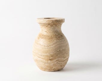 Travertine Urn Vase, Organic Modern Mediterranean Decor, Natural Stone Centerpiece