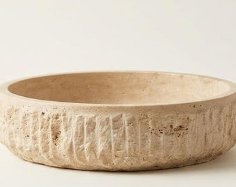 Handmade Chiseled Travertine Bowl, Organic Modern Fruit Bowl, Wabi Sabi Decor