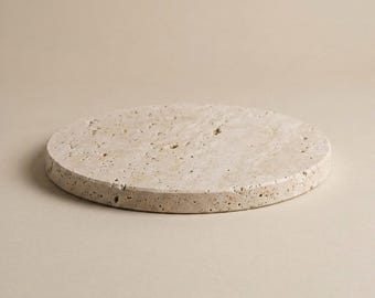 Round Travertine Riser, Natural Stone Display Stand, Organic Modern Pedestal Plinth