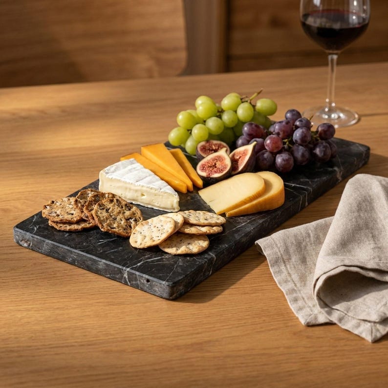 Handmade Black Marble Serving Board, Natural Stone Charcuterie Platter ...