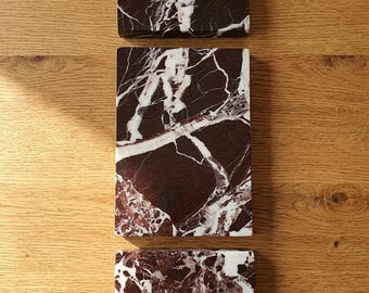 3 Piece Elazig Cherry Marble Serving Set, Handmade Burgundy Stone Platter Trio, Organic Modern Charcuterie Board
