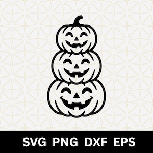 Glada staplade Jack O'Lantern pumpor SVG PNG, Halloween pumpa trio Clipart, Cricut Cut-fil, digital nedladdning för Cricut Silhouette DXF