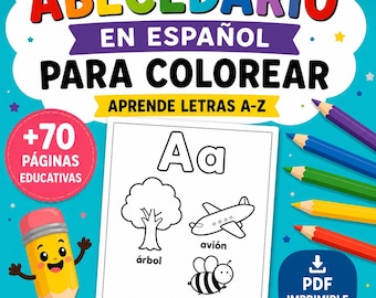 Kleurboek Spaans alfabet | Printbare PDF | Meer dan 70 pagina's | Peuterschool, kleuterschool, thuisonderwijs | Leer de letters A-Z