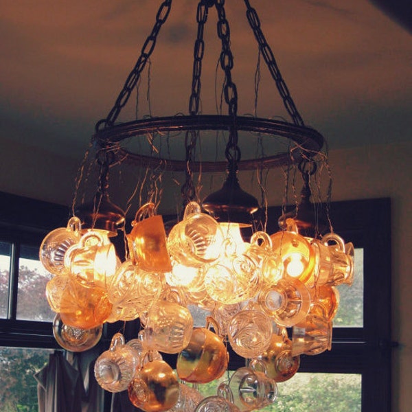 New Price! Vintage sophistication in an upcycled way~ Timeless Punch Cup Chandelier