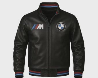 Handmade BMW M Power Cowhide Leather Jacket . Varsity Style Bomber Jacket.