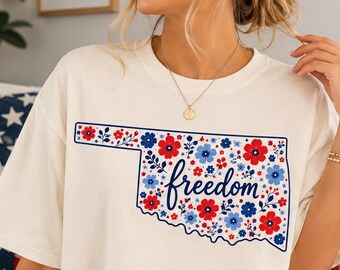 Oklahoma Freedom Floral Shirt | Patriotic Oklahoma Tee