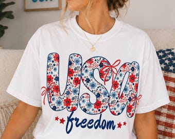 USA Freedom Shirt | Patriotic Floral Graphic Tee